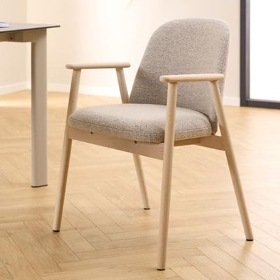 Eetkamerstoel Leo - 55x57x81cm - eikenhout - beige stof