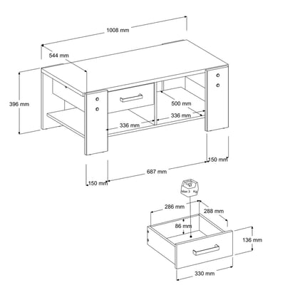 Salontafel Travis met opbergruimte 101x54 - grijs