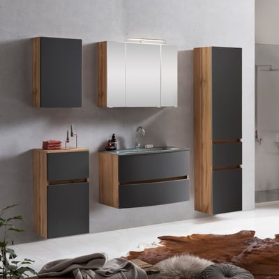 Badkamercombinatie Kornel 14 5-delig met grijze wastafel - eik/matgrijs Badkamercombinatie Kornel 14 5-delig met grijze wastafel - eik/matgrijs
