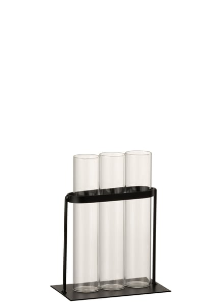 Vaasje 3 tubes metaal/glas zwart Vaasje 3 tubes metaal/glas zwart