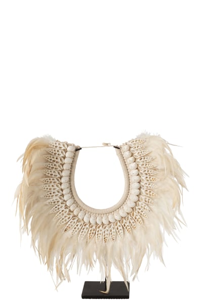 Ketting+staander dora schelpen/veren wit large