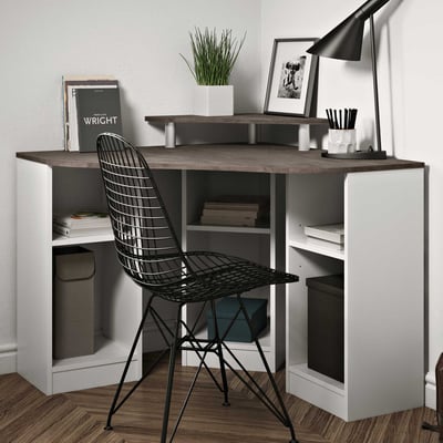 Hoekbureau Corner (klein) - wit/beton Hoekbureau Corner (klein) - wit/beton