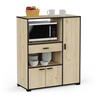 Microgolfkast Zira - 90x40x107cm - 3 deuren & 1 lade - eikdecor/zwart