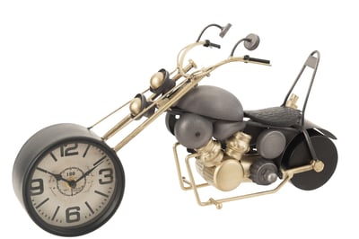 Klok moto metaal antiek grijs/goud