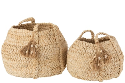 Set van 2 manden gevlochten kwastjes jute mais licht naturel