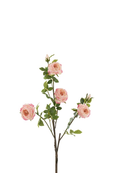 Roos 4delig+bladeren plastiek roze