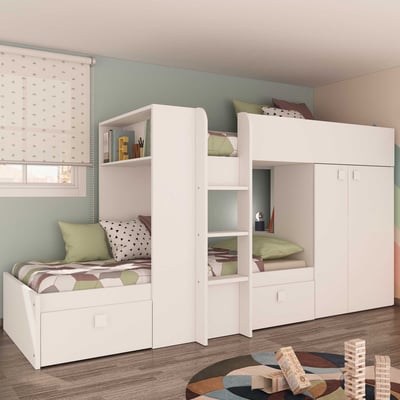 Stapelbed Beau (lattenbodem onderste bed niet inbegrepen) - wit