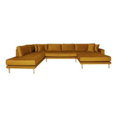 Mosterdgele Lido U-Sofa Open Einde met Natuurlijk Houten Poten.