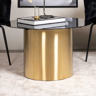 Salontafel Ystad - Glas & Messing - ⌀80 cm - Zwart