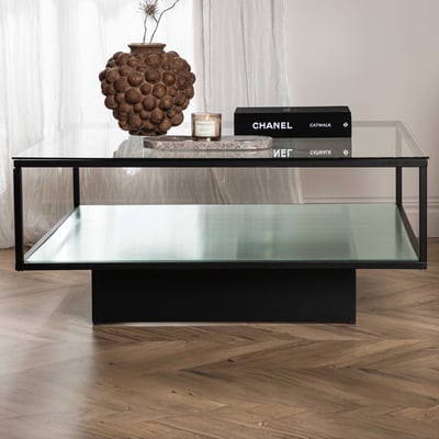 Salontafel Maglehem - Glas & Zwart Metaal - 90x90 cm