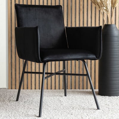 Eetkamerstoel Petra - Velours Zwart - 60x87x57cm