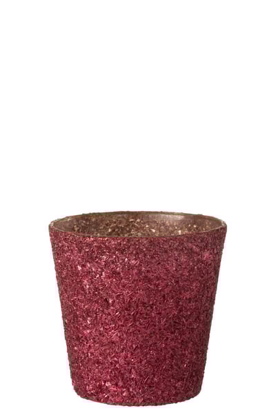 Theelichthouder glitter glas fuchsia large
