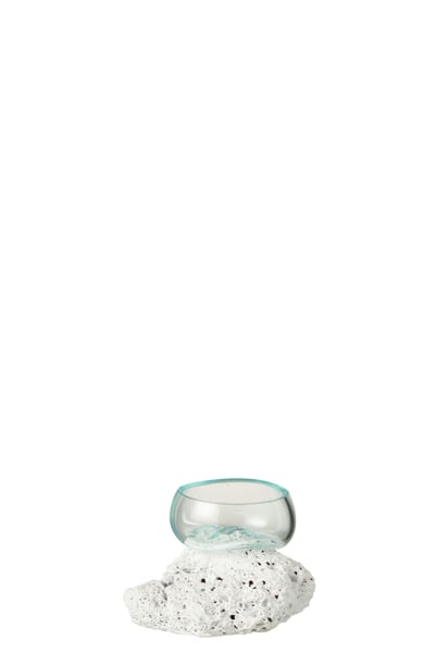 Vaas op voet lava steen gerecycleerd glass wit transparant extra small