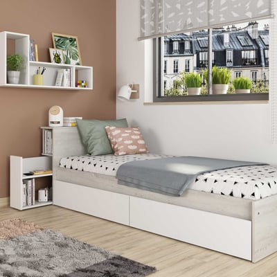 Eenpersoonsbed Kazim 90x200 met opbergruimte - wit Eenpersoonsbed Kazim 90x200 met opbergruimte - wit