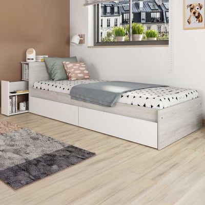 Eenpersoonsbed Kazim 90x200 met opbergruimte - wit 