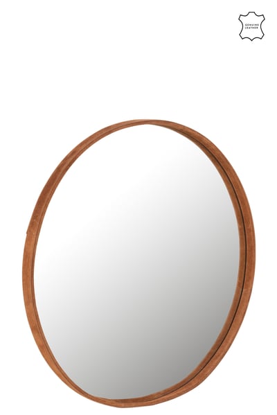 Spiegel rond leder cognac large
