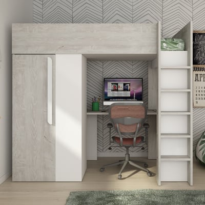 Hoogslaper Beau 90x200 met bureau & kast - wit Hoogslaper Beau 90x200 met bureau & kast - wit