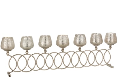 Theelichthouder 8 ringen craquele glas nickel Theelichthouder 8 ringen craquele glas nickel