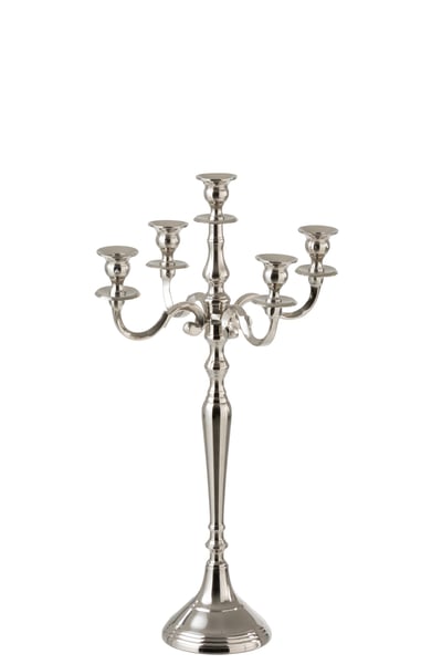 Kandelaar 5-arm klassiek aluminium zilver small