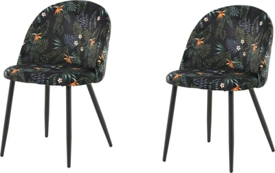 Eetkamerstoel Velvet Venture Design - Polyesterfluweel - 57x77x50 cm - Zwart met bloemenprint