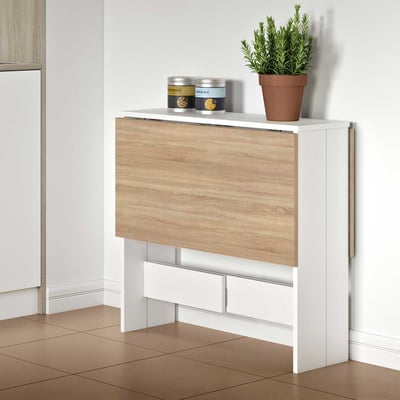 Opklapbare eettafel Papillon 103 cm - wit/eik