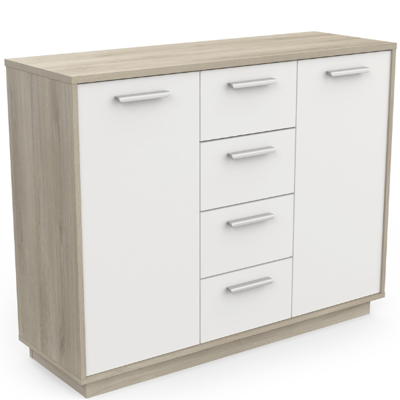 Commode Leontien 2 draaideuren en 4 lades-Kronberg eik/mat wit Commode Leontien 2 draaideuren en 4 lades-Kronberg eik/mat wit