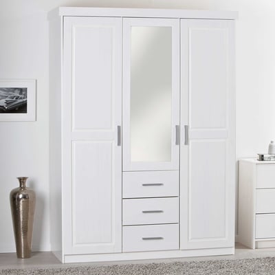 Kledingkast Geraldo 140cm met 3 deuren & spiegel - wit Kledingkast Geraldo 140cm met 3 deuren & spiegel - wit