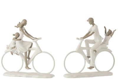 Ouder met kind op fiets poly wit/taupe assortiment van 2