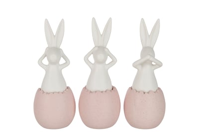 Konijn horen/zien/zwijgen keramiek roze large assortiment van 3