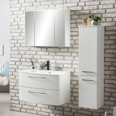 Badkamercombinatie Stivan 3-delig met witte wastafel - wit