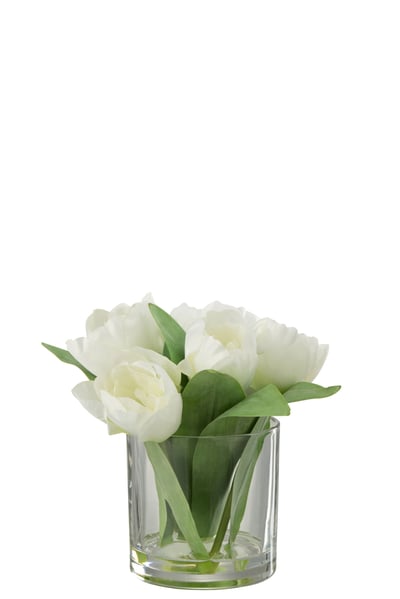 Tulpen in vaas rond plastiek glas wit small