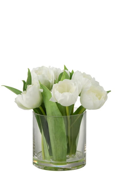 Tulpen in vaas rond plastiek glas wit large Tulpen in vaas rond plastiek glas wit large