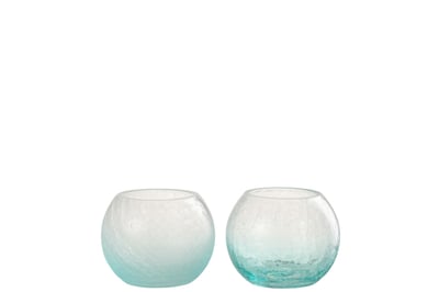 Windlicht bol craquele glas blauw small assortiment van twee Windlicht bol craquele glas blauw small assortiment van twee