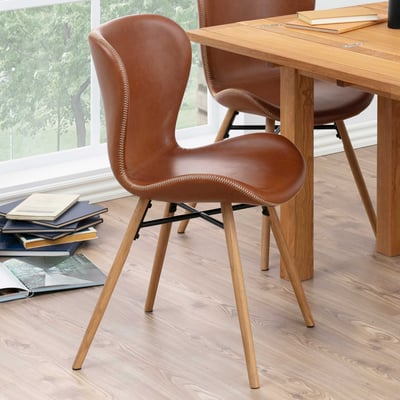 Kunstlederen stoel Tilda met schuine poten - cognac/eik