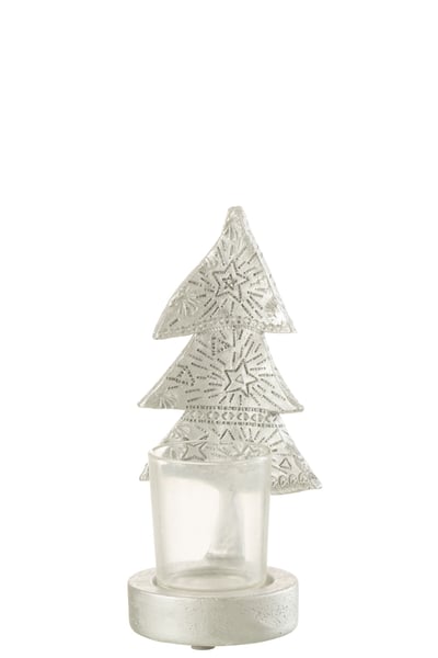Kaarshouder kerstboom poly zilver small