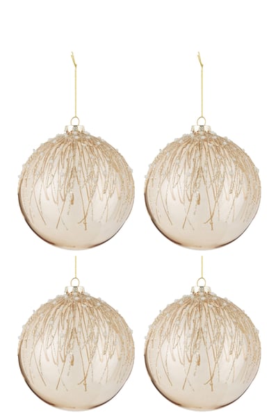 Doos van 4 kerstballen parels glitter glas goud large