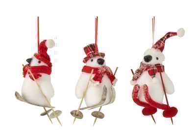 Hanger penguin kerstman skis wit/rood assortiment van 3
