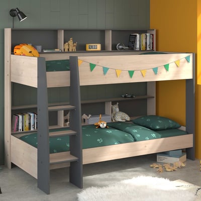 Stapelbed Leo incl. matrasbodems - eik/grijs