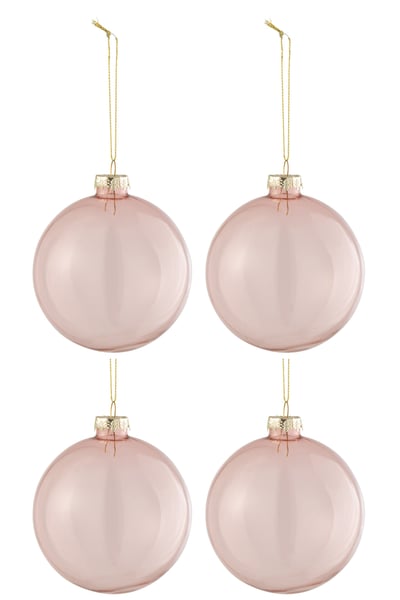 Doos van 4 kerstballen effen transparant licht roze medium