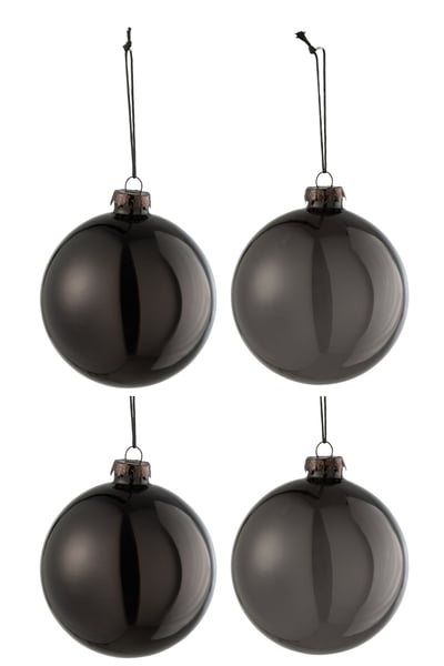 Doos van 4 kerstballen 2+2 effen transparant zwart medium Doos van 4 kerstballen 2+2 effen transparant zwart medium
