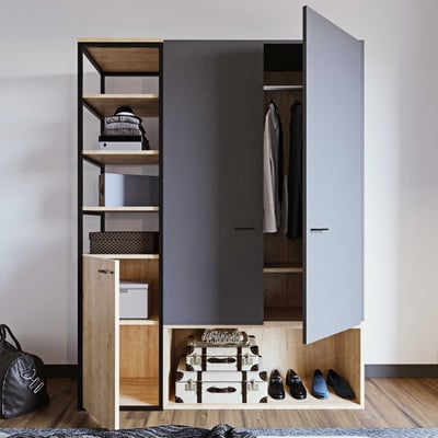 Garderobekast Woody Fashion | 144 x 45 x 180 cm | Anthracite Oak Garderobekast Woody Fashion | 144 x 45 x 180 cm | Anthracite Oak