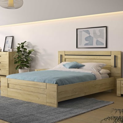 Tweepersoonsbed Soren 180x200cm met verlichting - eik