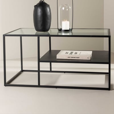 Salontafel Campinas - Staal en Glas - 60x90x45 cm - Zwart