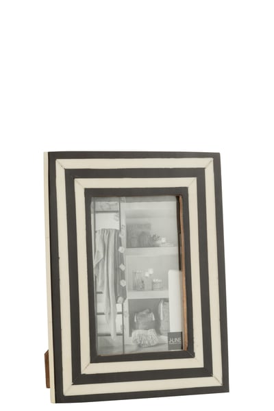 Fotokader rechthoek plat lijnen resine zwart/wit small