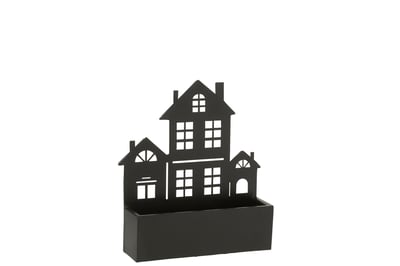 Wanddeco/bloempot huis metaal zwart small