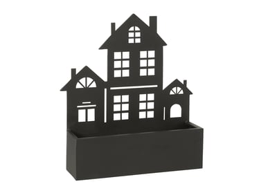 Wanddeco/bloempot huis metaal zwart large