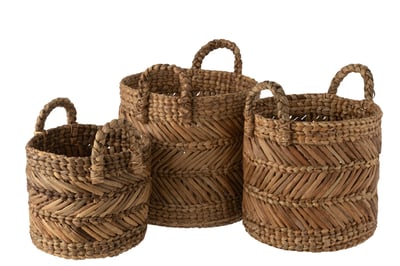 Set van drie manden gevlochten raffia naturel