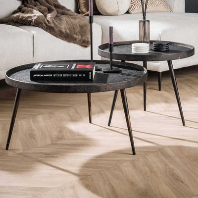 Set van 2 salontafels Lima ø76 industrieel - grijs