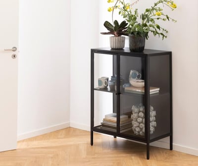 Vitrinekast Nebas 80cm, 2 deuren & 1 legplank - zwart