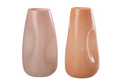 Vaas bult glas roze/oranje large assortiment van 2